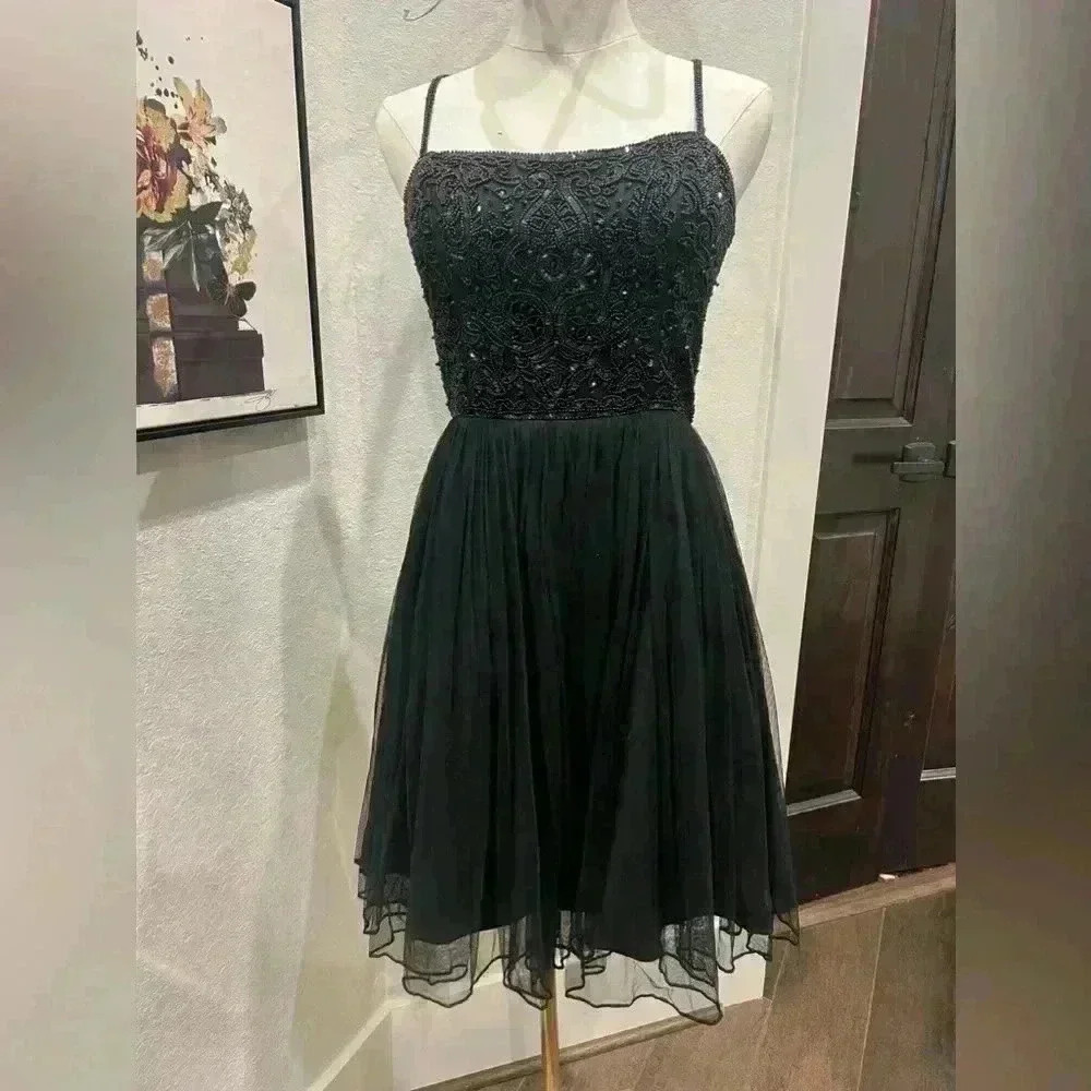 Aidan Mattox Aidan by Aidan Mattox Chiffon Sequin Black Dress- Size 4